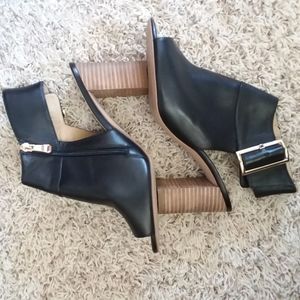 Black Leather Peep Toe Bootie 8M